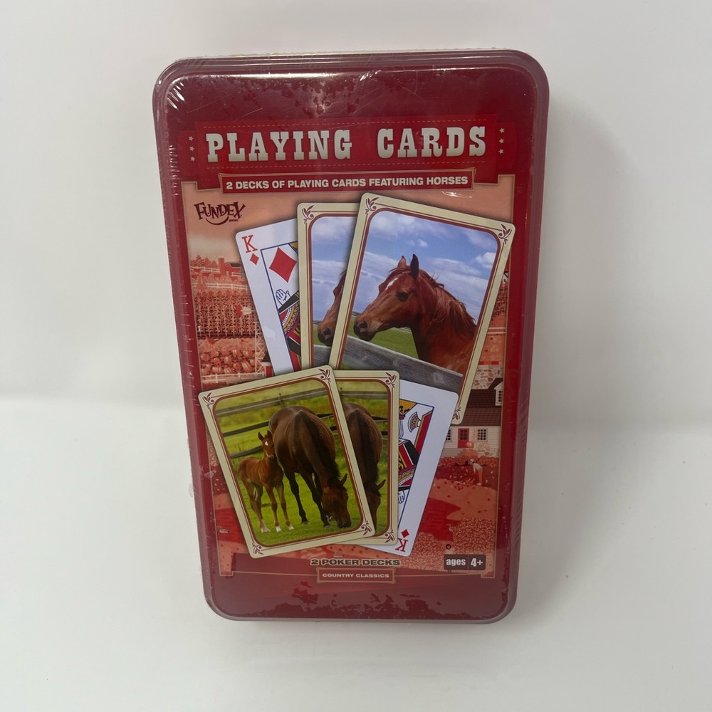 Two Poker Decks Of Horse Playing Cards In Decorative Tin 2008 NEW Sealed